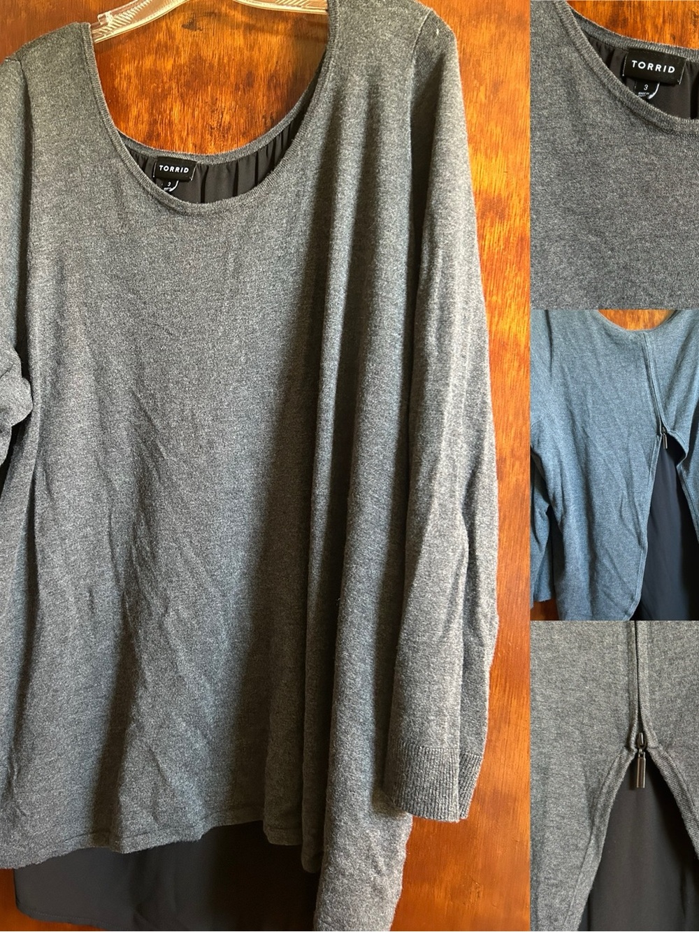torrid Charcoal Gray Layered Knit & Chiffon Pullover
